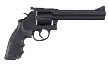 Picture of SAR USA SAR SR 357 Mag/38 Special 6 Shot 6" Black Steel Barrel & Cylinder, Black Steel Frame, Black Finger Grooved Grip, Drop Safety/Hammer Block Safety, Exposed Hammer SARSR38BL6