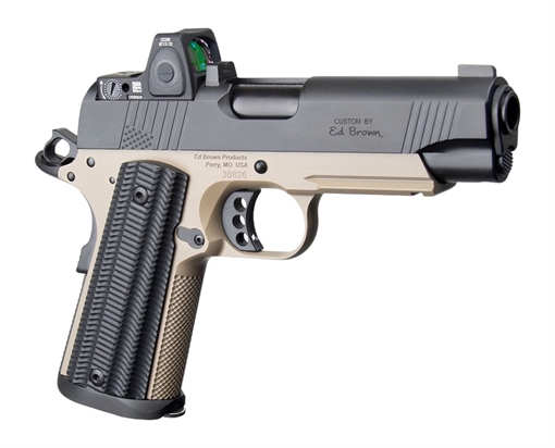 Picture of Ed Brown  Special Forces Commander SOCOM w/Optic 45 ACP 7+1 4.25" Black Nitride Barrel, Black Gen4 Stainless Steel Serrated w/Optic Slide, Flat Dark Earth Gen4 Stainless Steel Frame w/Accessory Rail, SFCSOCOM