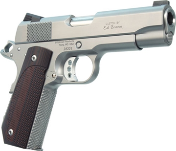 Picture of Ed Brown Kobra Carry, Semi-automatic, 1911, Commander, Bobtail Frame, 45ACP, 4.25" Barrel, Matte Finish, Stainless, G10 Grips, Thumb Safety, Black Fixed Rear Sight, Orange HD XR Front Sight, Recessed Slide Stop, 7 Rounds, 2 Magazines KC18-SS KC18SS