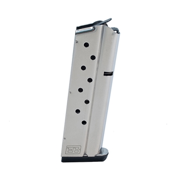 Picture of Ed Brown Magazine, 9MM, 9 Rounds, Fits 1911, Includes 1 Thick and 1 Thin Base Pad, Stainless, Silver 849