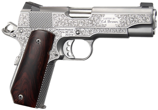 Picture of Ed Brown Kobra Carry Signature Edition 45 ACP 7+1 4.25" Stainless Recessed Crown Barrel, Engraved Serrated Stainless Steel Slide & Frame w/Beavertail, Cocobolo Grip KCSSSIG