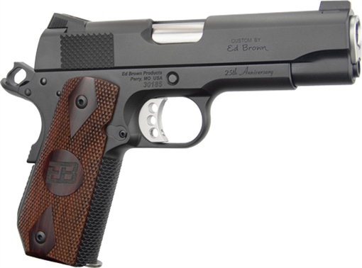 Picture of Ed Brown Kobra Carry 25th Anniversary, Semi-automatic, 1911, Commander Size, Bobtail Frame, 45 ACP, 4.25" Barrel, Cocobolo Grips, Thumb Safety, Front Night Sight, Matte Finish, Black, 7 Rounds, 2 Magazines KC-G4-25 KCG425