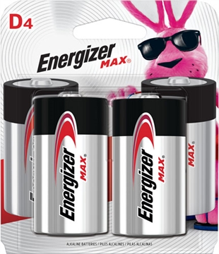 Picture of Energizer MAX D Batteries Black & Silver Alkaline 1.5 Volt, Qty (4) Single Pack E95BP4