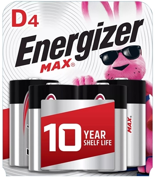 Picture of Energizer MAX D Batteries Black & Silver Alkaline 1.5 Volt, Qty (12) 4 Pack E95BP4