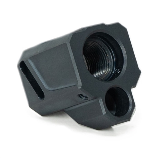 Picture of Faxon Firearms EXOS-513 Compensator Black Nitride 6061 Aluminum 1/2"x28 Threads 1.10" OAL Compatible w/ Glock Gen 3 19/17/34 FFPACOMPDSG01