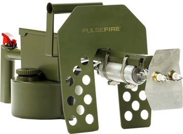 Picture of Exothermic Technologies Pulsefire LRT Green Powder Coated Aluminum/Brass/Viton 25 ft Flame Range 25.70" Long Fuel Gasoline/Gasoline, Diesel Mix Includes Battery/Battery Charger PFLRT