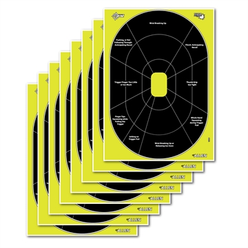 Picture of EZ-Aim Splash Reactive Target Oval Paper Hanging Handgun 12" x 18" Black/Yellow 8 Per Pkg 15220
