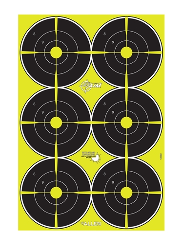 Picture of EZ-Aim Splash Reactive Bullseye Hanging Paper 12" x 18" Black/Yellow Yellow 8 Pack 15355