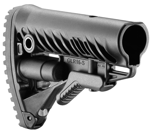 Picture of FAB Defense GLR-16 Buttstock for AR-15/ M16/ M4 Fixed Storage Compartment & Anti-Rattle Mechanism Black Polymer FXGLR16B