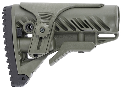 Picture of FAB Defense GLR-16 Tactical Buttstock for AR-15/ M4 w/Adjustable Cheek-Rest & Anti-Rattle Mechanism OD Green Polymer FXGLR16CPG