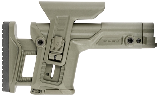 Picture of FAB Defense RAPS Rapid Adjustment Precision Stock Integrated Cheek-Rest & Adjustable LOP Ambidextrous 1Latch System OD Green Polymer FXRAPSG