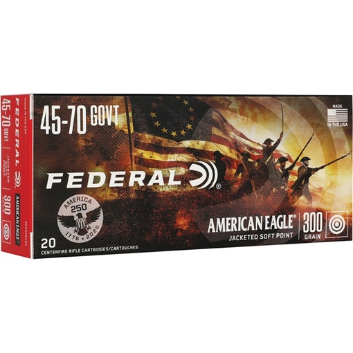 Picture of Federal American Eagle 250th Rifle Ammunition .45-70 Govt 300gr SP 1850 fps 20/ct AE4570USA