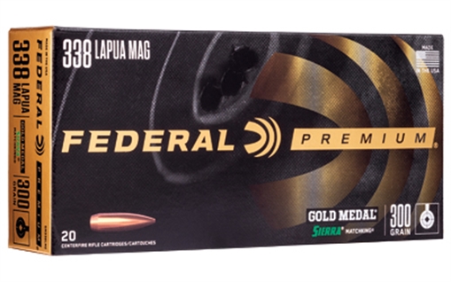 Picture of Federal Premium Gold Medal Sierra MatchKing Rifle Ammunition .338 Lapua Mag 300 gr BTHP 2580 fps - 20/ct GM338LM2