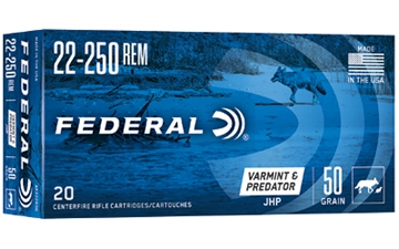 Picture of Federal American Eagle Varmint & Predator 22-250Rem 50gr Jacketed Hollow Point 20 Per Box/10 Case AE22250G