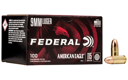 Picture of Federal American Eagle Ammunition, 9mm, 115 Grain, Full Metal Jacket Value Pack, 100 Round Box AE9DP100