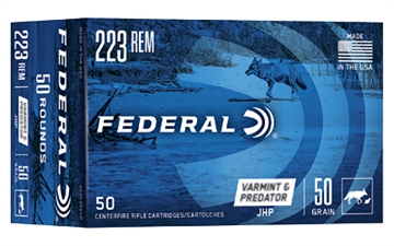 Picture of Federal American Eagle Varmint & Predator 223Rem 50gr Jacketed Hollow Point 50 Per Box/5 Case AE22350VP