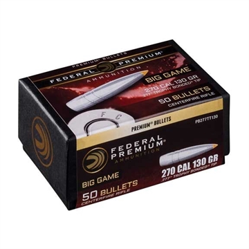 Picture of FEDERAL .277 CALIBER 130GR TROPHY BONDED TIP CB BULLET 50RD PB277TT130