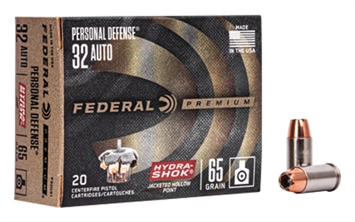 Picture of Federal Premium Personal Defense 32ACP 65gr Hydra-Shok Jacketed Hollow Point 20 Per Box/25 Case P32HS1