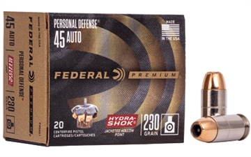 Picture of Federal Premium Personal Defense 45ACP 230gr Hydra-Shok Jacketed Hollow Point 20 Per Box/25 Case P45HS1