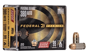 Picture of Federal Premium Personal Defense 380ACP 99gr Hydra-Shok Deep Hollow Point 20 Per Box/10 Case P380HSD1