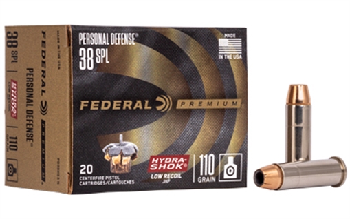 Picture of Federal PD38HS3H Premium Personal Defense Low Recoil 38Special 110gr Hydra-Shok Jacketed Hollow Point 20 Per Box/10 Case PD38HS3H PD38HS3 H