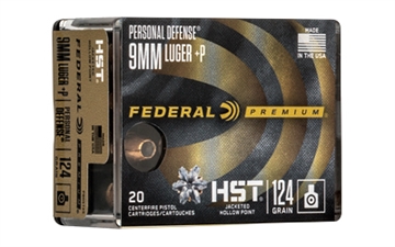 Picture of Federal Premium Personal Defense 9mmLuger+P 124gr HST Jacketed Hollow Point 20 Per Box/10 Case P9HST3S