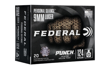 Picture of Federal Punch Personal Defense 9mmLuger 124gr Jacketed Hollow Point 20 Per Box/10 Case PD9P1