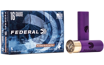 Picture of Federal PowerShok, 16 Gauge, 2.75", Max Dram, .80oz, Rifled Slug, Hollow Point,5 Round Box F164RS F164 RS