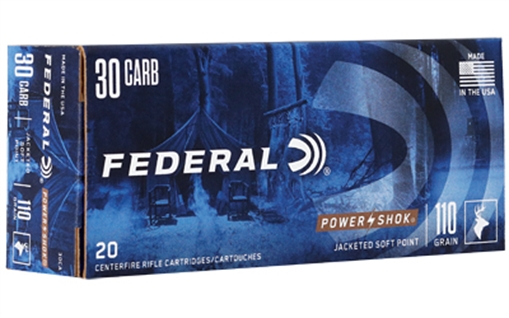 Picture of Federal PowerShok, 30 Carbine, 110 Grain, Jacketed Soft Point, Round Nose, 20 Round Box 30CA