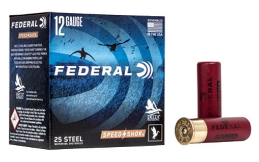 Picture of Federal Speed-Shok, Lead Free, 12 Gauge 3", #4, 1 1/8 oz, Steel Shot, 25 Round Box, California Certified Nonlead Ammunition WF143 4 WF1434