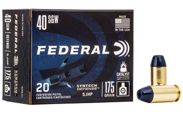 Picture of Federal Syntech Defense with Catalyst Clean Burning Primer, 40 S&W, 175 Grain, Semi Jacketed Hollow Point, 20 Round Box S40SJT1