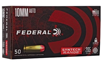Picture of Federal Syntech Range 10mmAuto 205gr Total Syntech Jacket Flat Nose 50 Per Box/10 Case AE10SJ1