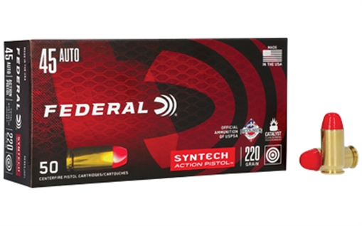 Picture of Federal American Eagle Syntech Action Pistol 45ACP 220gr Total Syntech Jacket Flat Nose 50 Per Box/10 Case AE45SJAP1