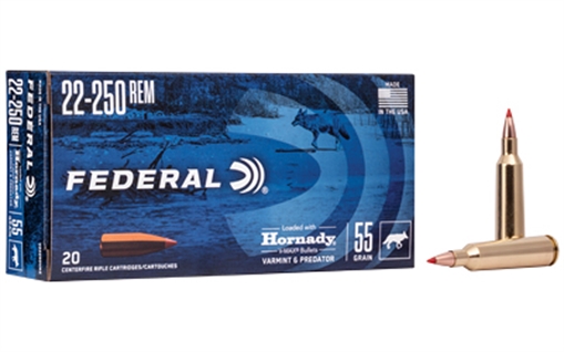 Picture of Federal Varmint & Predator 22-250Rem 55gr Hornady V-Max 20 Per Box/10 Case V22250VM2