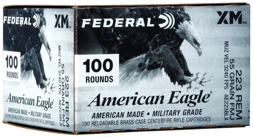 Picture of FEDERAL AMERICAN EAGLE AMO 223 REM 55GR FMJ 100RD (5 BOX CASE) AE223BLX