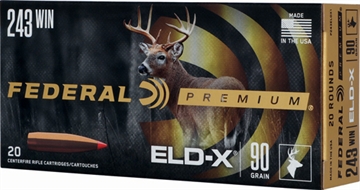 Picture of Federal Premium ELD-X Rifle Ammunition .243 Win 90gr HP 3100 fps 20/ct P243ELDX1