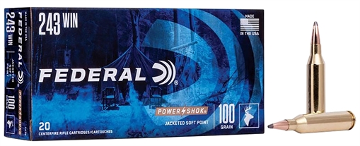 Picture of Federal Federal Power-Shok Rifle Ammo 243 Win 100 gr. Jacketed Soft Point 20 rd. 243B