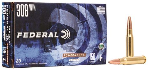 Picture of Federal PowerShok, 308 Win, 150 Grain, Copper, Lead Free, 20 Round Box, California Certified Nonlead Ammunition 308150LFA