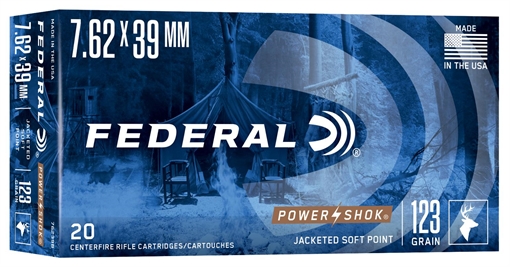 Picture of Federal Power-Shok 7.62x39mm 123gr Jacketed Soft Point 20 Per Box/10 Case 76239B