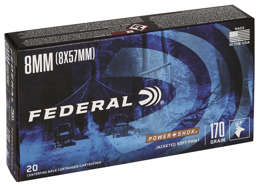 Picture of Federal Federal Power-Shok Rifle Ammo 8mm Mauser 170 gr. Jacketed Soft Point 20 rd. 8A