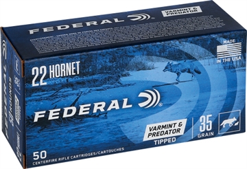 Picture of Federal American Eagle Varmint & Predator Rifle Ammunition .22 Hornet 35 gr Vtip 3000 fps 50/ct AE22H35TVP