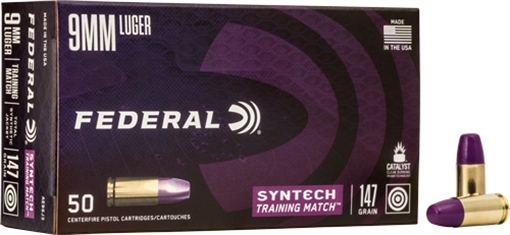 Picture of Federal Syntech Training Match 9mmLuger 147gr Total Syntech Jacket Flat Nose 50 Per Box/10 Case AE9SJ3