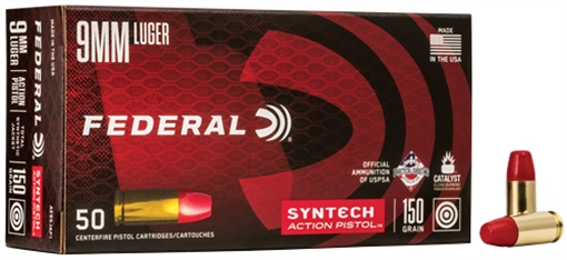 Picture of Federal American Eagle Syntech Action Pistol 9mmLuger 150gr Total Syntech Jacket Flat Nose 50 Per Box/10 Case AE9SJAP1