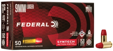 Picture of Federal American Eagle Syntech Action Pistol 9mmLuger 150gr Total Syntech Jacket Flat Nose 50 Per Box/10 Case AE9SJAP1