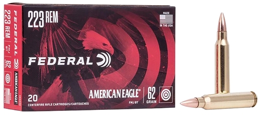 Picture of Federal American Eagle Rifle 223Rem 62gr Full Metal Jacket Boat Tail 20 Per Box/25 Case AE223N