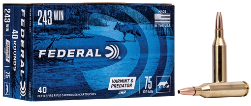 Picture of Federal American Eagle Varmint & Predator 243Win 75gr Jacketed Hollow Point 40 Per Box/5 Case AE24375VP