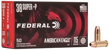 Picture of Federal American Eagle Handgun 38Super+P 115gr Jacketed Hollow Point 50 Per Box/20 Case AE38S3