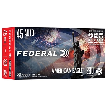 Picture of Federal 250th Anniversary USA Handgun Ammunition .45 Auto 230gr FMJ 890 fps 50/ct AE45USA