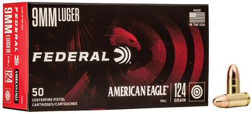 Picture of Federal American Eagle Handgun 9mmLuger 124gr Full Metal Jacket 50 Per Box/20 Case AE9AP