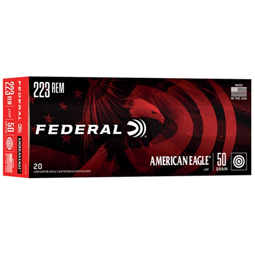 Picture of Federal American Eagle Varmint & Predator 223Rem 50gr Jacketed Hollow Point 20 Per Box/25 Case AE223G